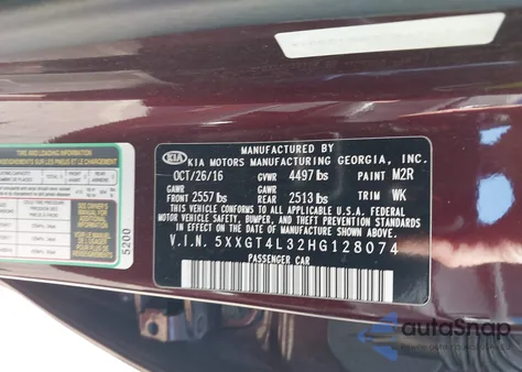 2017 Kia Optima Lx z USA, uszkodzony, nr VIN 5XXGT4L32HG128074